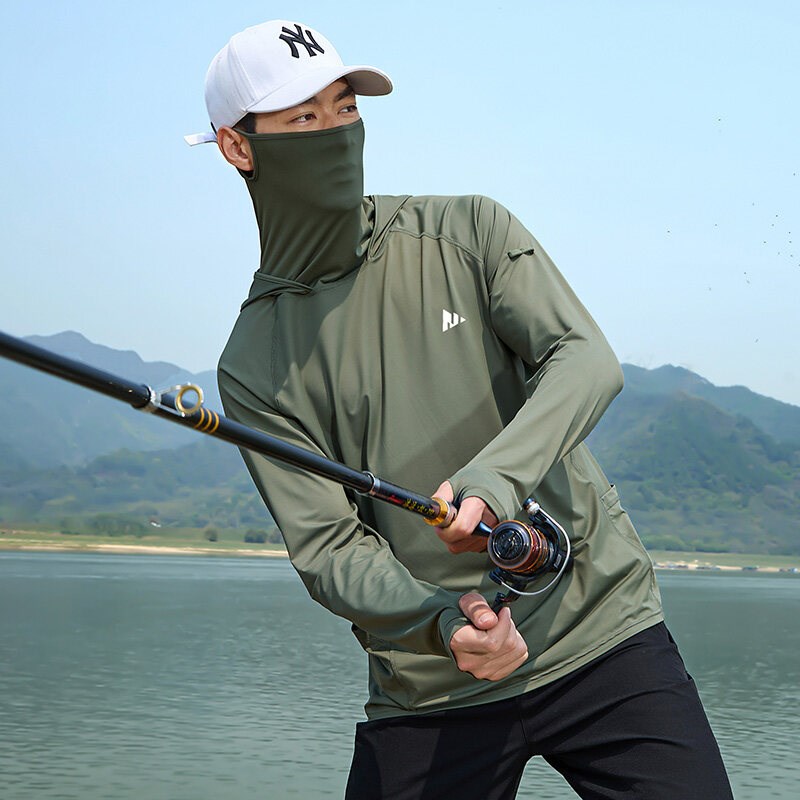 户外钓鱼服男夏季新款冰丝防晒衣速干凉感透气骑行服男遮脖子面罩