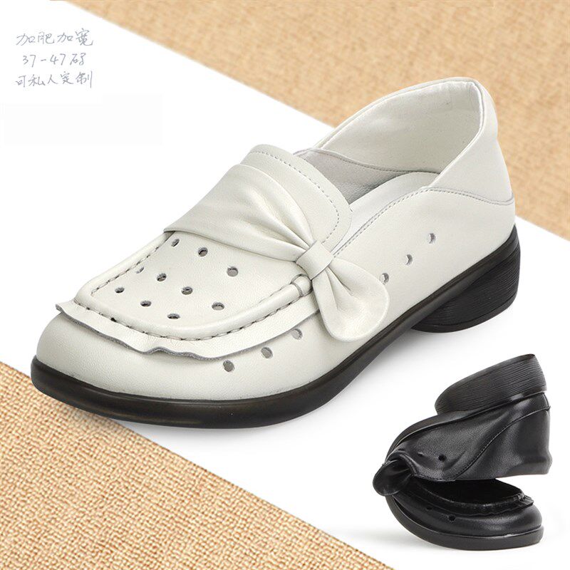 时尚大码女鞋46真皮满帮41加肥加宽43胖脚妈妈鞋44洞洞凉鞋女士45