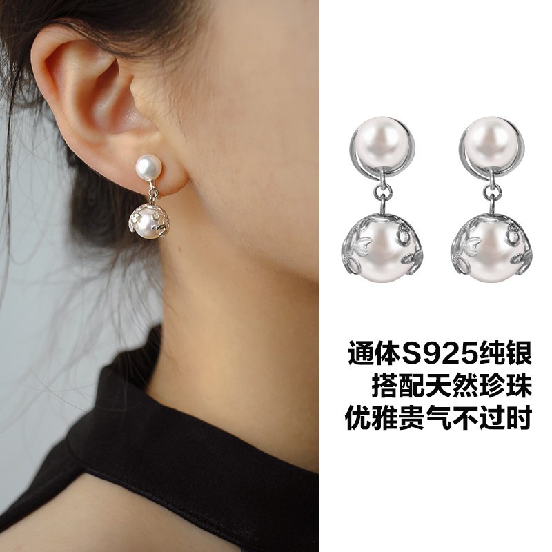 《纯银系列》淡水珍珠925银小众蚊香盘耳夹复古优雅无耳洞耳饰