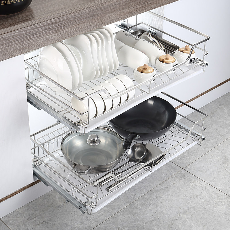 304不锈钢拉篮厨房橱柜缓冲抽屉式双层碗碟调味篮收纳架内置,饰品/流行首饰/时尚饰品新,链条,淘宝优惠券,粉丝福利购,淘宝优惠卷