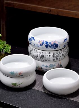 玉瓷茶洗陶瓷水洗碗盆栽功夫茶杯具茶道配件大号白瓷杯洗笔洗茶海