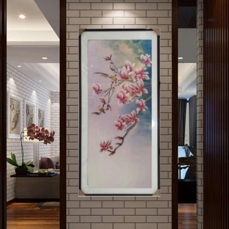 苏绣墙布装饰画苏州刺绣新中式现代装饰画马到成功玄关画图片