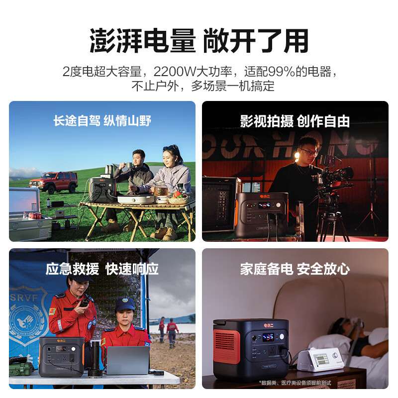 电小二2度电移动快充220V便携储能2200W 电小二户外电源2000Pro2