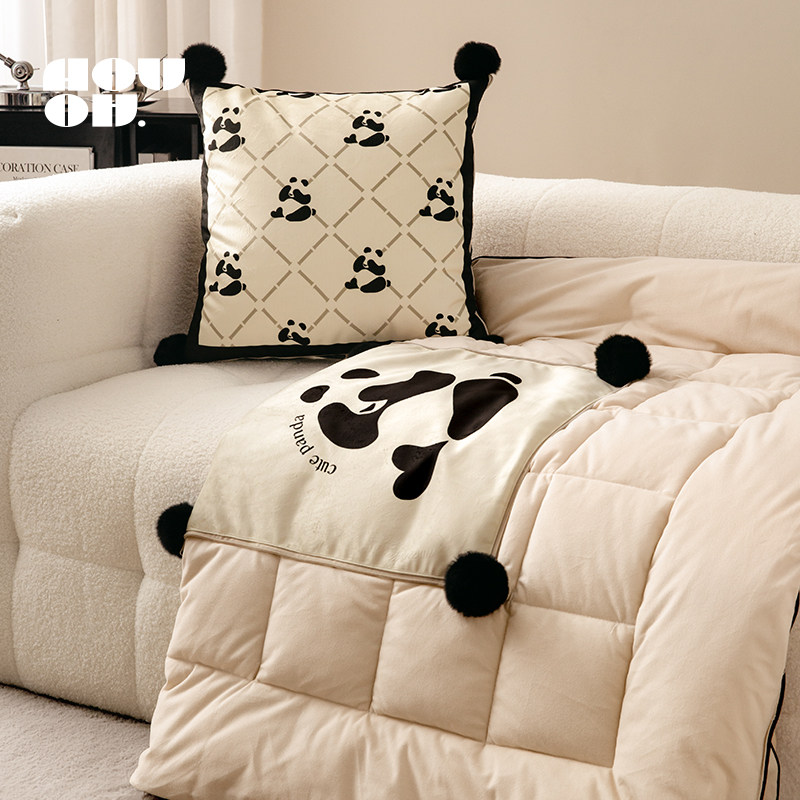 花花客厅沙发抱枕靠枕被车载毯子二合一办O公室午休毯空调被毯