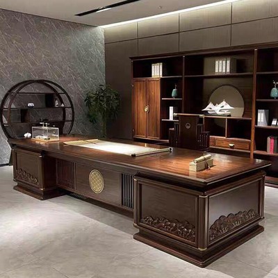 新中式乌金木实木办公桌老板桌总裁桌董事长办公室高X端家具大班