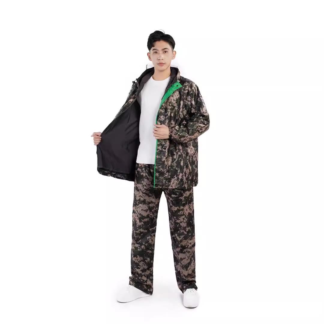 雨衣电动车加厚大帽檐雨衣雨裤成人迷彩分体式套装劳保防护