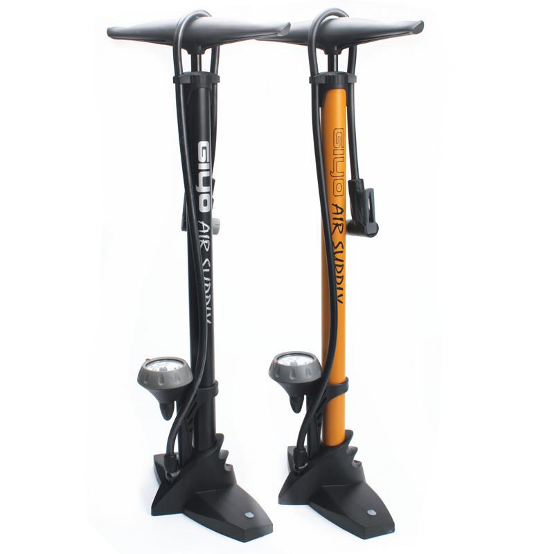 GIYO自行车打气筒落地式家用聪明嘴软管带气压表充气筒修补工具