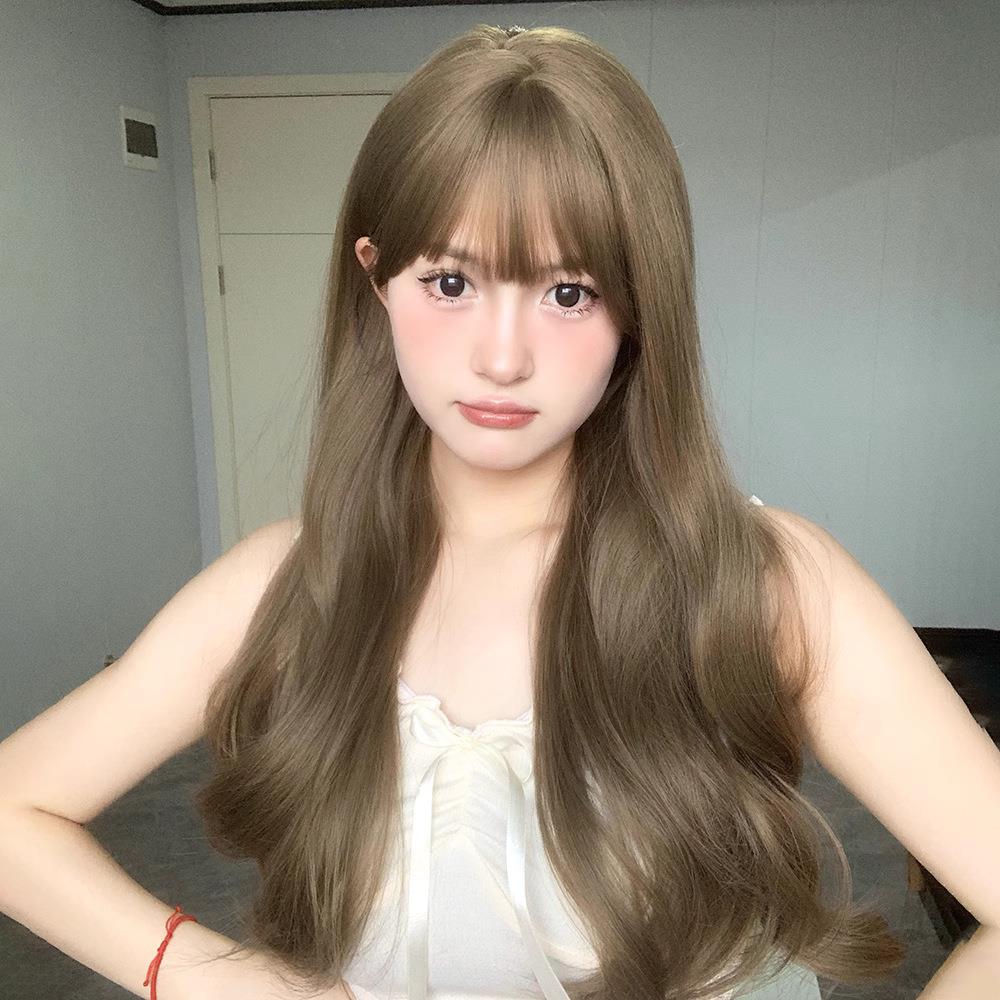 程铭假发女榛果灰棕色水波纹自然仿真大波浪长卷发时尚全头套式