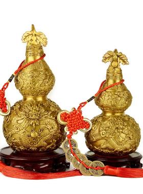 黄铜龙纹葫芦摆件大号开口宝葫芦书房家居客厅 黄铜工艺品