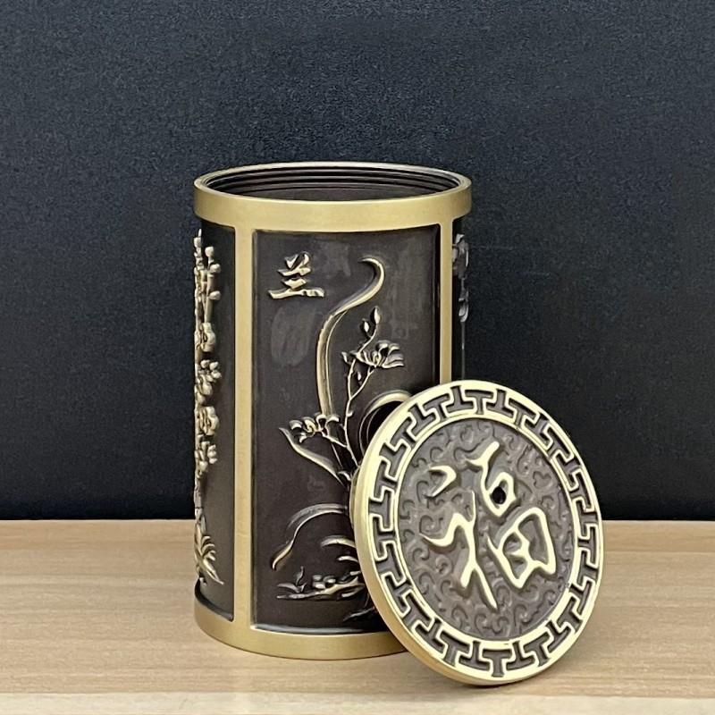 纯黄铜仿古梅兰竹菊牙签盒牙签盒 家居办公铜器饰品摆件