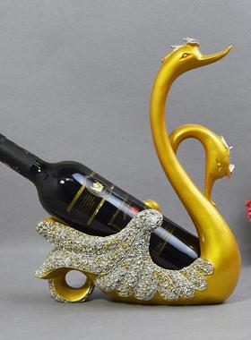 欧式玫瑰天鹅酒架家居饰品玄关客厅装饰品样板间摆设酒柜工艺品