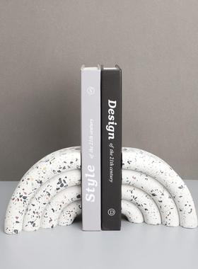 新中式水磨石书档样板房办公室卧室书房客厅书柜桌面玄关饰品摆件