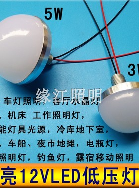 12vled灯泡3W5W超亮LED灯珠地摊照明广告招牌12伏直流电瓶半圆球