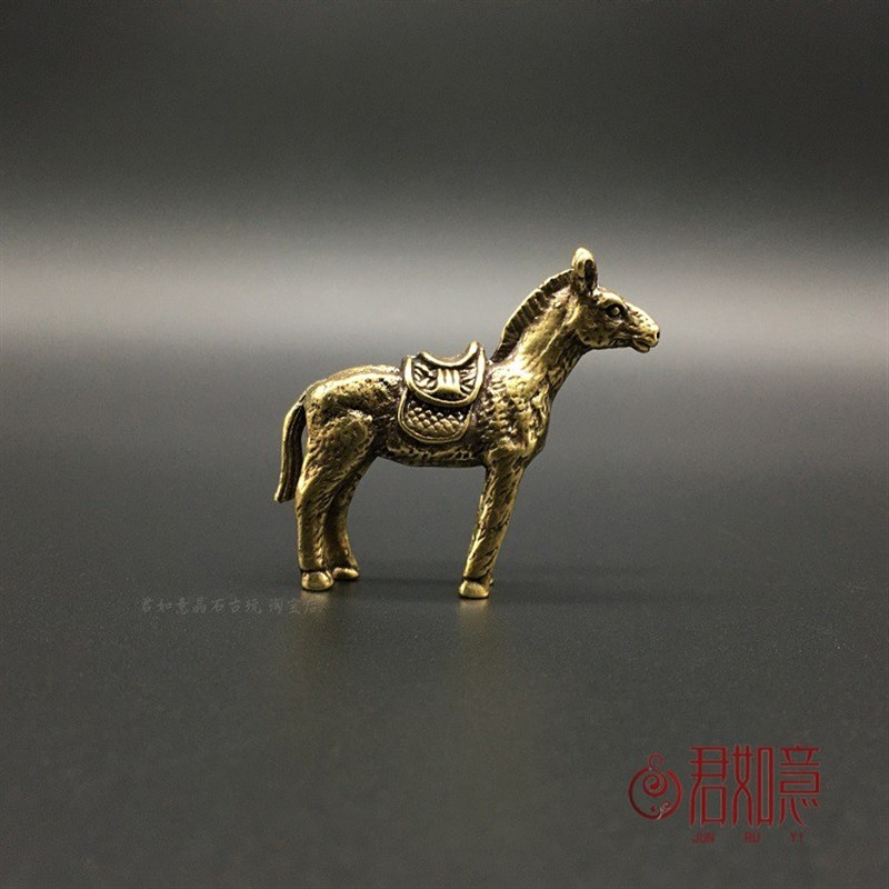 仿古黄铜小马摆件 实心全铜迷你带马鞍小铜马骏马小马驹小铜件