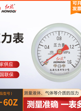 红旗仪表Y-60Z普通压力表2.5级轴向不带边0-1.6mpa厂家直销水气液