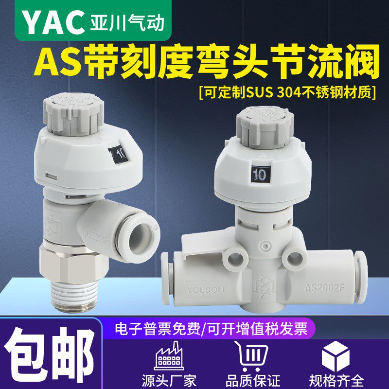 SMC型气动管道型调速节流阀带刻度直通调节接头AS1002FS-04/06/08