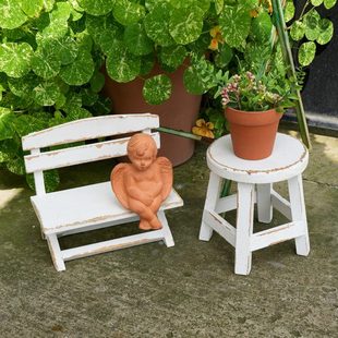 实木复古做旧桌面小凳子创意小椅子花架增高家居饰品花园杂货摆件