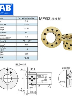 现货孔6-15法兰止推型自润滑无油石墨铜衬套互换米*MPGZ OFP01