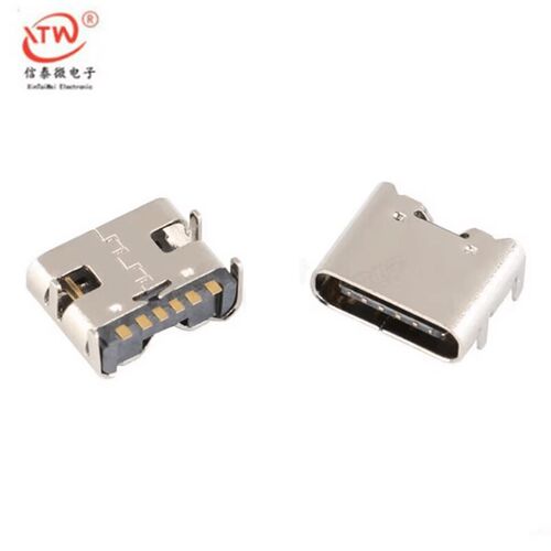 贴片USB3.1插座 Type-C母座 6P简易型 4固定插脚大电流快冲 TYPEC