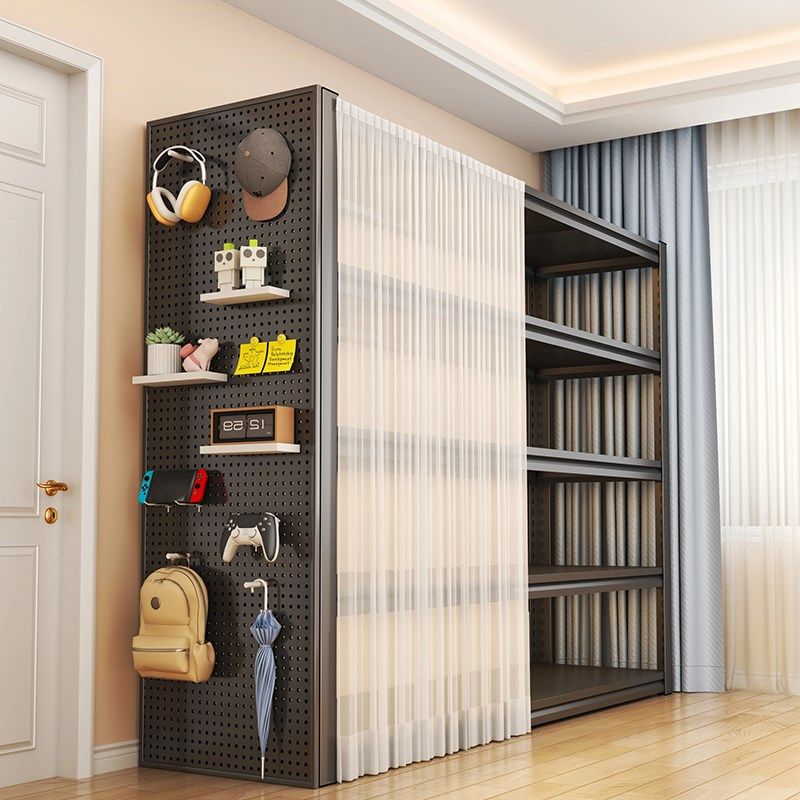 多层客厅高级感置物架洞洞板置物架下空式收纳层架阳台带防尘帘货