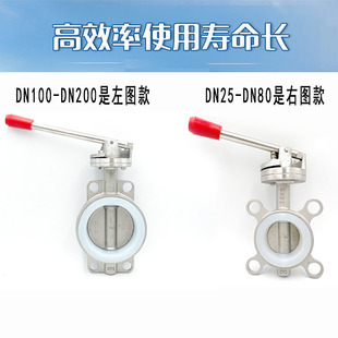 D71X 手动蝶阀DN25 16P全不锈钢对夹式 200硅胶四氟丁青蝶阀