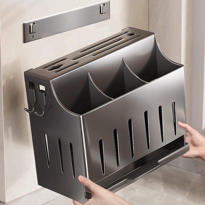 2025新款不锈钢菜刀架置物架壁挂多功能菜刀具筷子筒一体收纳盒
