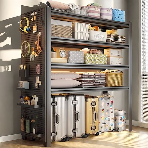 家用货架置物架多层落地阳台杂物间钢制储物架下空式行李箱收纳架