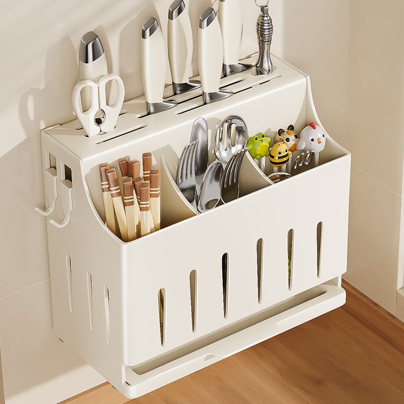 2025新款不锈钢菜刀架置物架多功能壁挂菜刀具筷子筒一体收纳盒