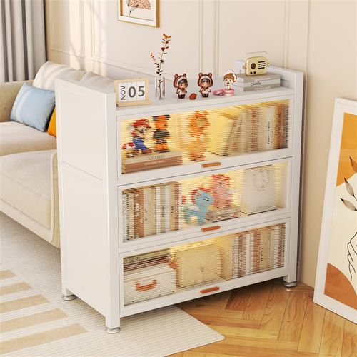 钢制书柜带门儿童书架防尘收纳柜家用展示柜卧室落地置物架收纳柜