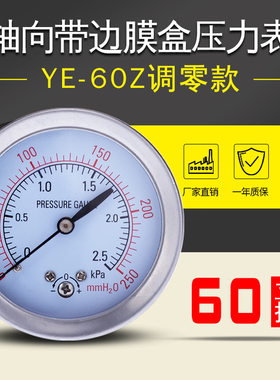 轴向带边膜盒压力表 新YE-60Z  30KPA-0 规格齐全