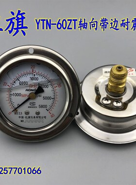 红旗YTN-60ZT轴向带边耐震压力表 抗震真空表 0-1  1.6 -0.1-0MPA