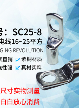 SC25-6 25-8 25-10紫铜国标加厚铜线耳窥口接线端子冷压铜鼻子