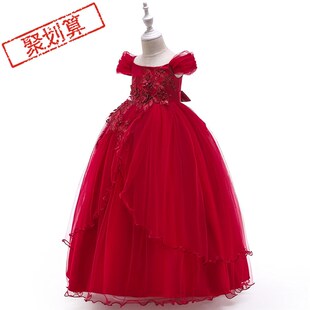 2020儿童婚纱礼服裙小孩吊带一字肩网纱钢琴演出服主持人连衣长裙