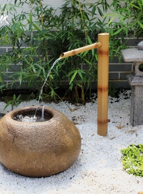 日式庭院水景原石鹅卵q石户外石钵蹲锯造景装饰别墅花园惊鹿滴水