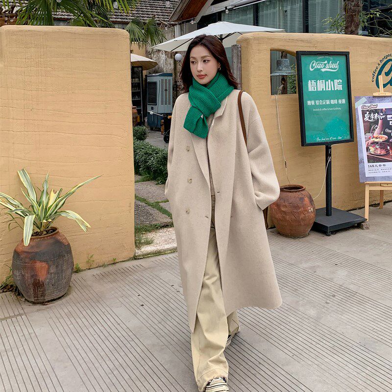 学院风燕麦色双面羊绒大衣女宽松显瘦2024秋冬美拉德羊毛呢子外套