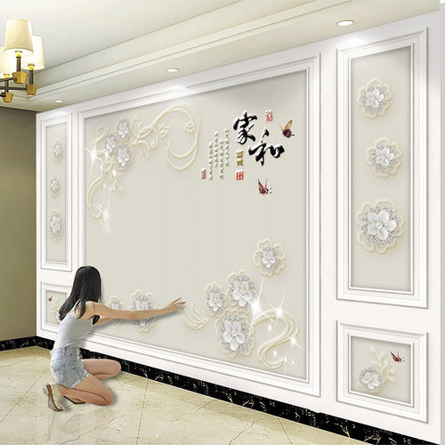 3d客厅影视墙新中式电视背景墙壁纸壁画2022新款电视墙自粘8d壁布