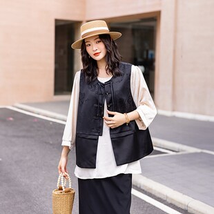新中式马甲女款2024新款大码宽松时尚盘扣外搭中国风外套薄款