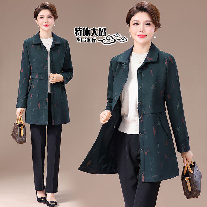 中老年女装春装新款洋气休闲风衣外套胖妈妈特大码200斤加肥加大