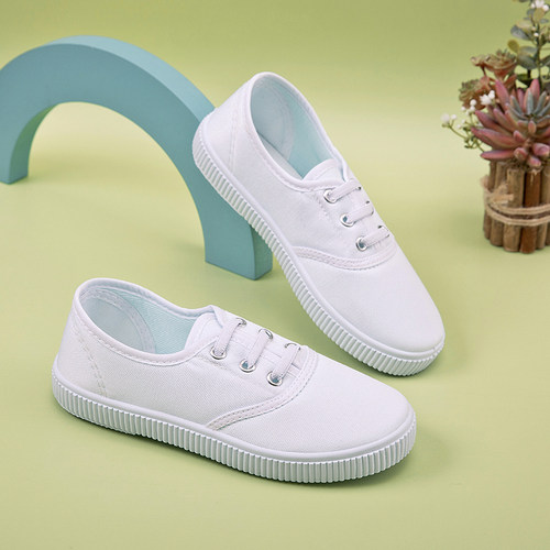 松紧带儿童小白鞋女童白布鞋男童白色球鞋免系带幼儿园室内鞋学生