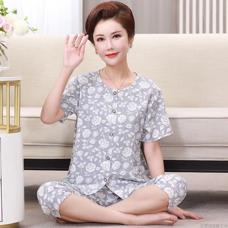 妈妈装夏装套装两件套中老年女装短袖上衣老年人奶奶装衣服老太太