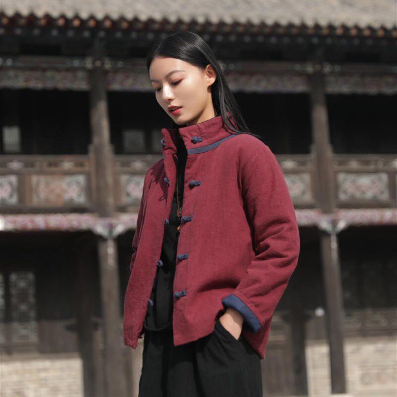 中国风棉衣女复古盘扣唐装夹棉外套中式棉袄古风文艺保暖短款棉服