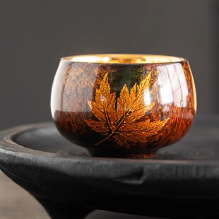 梦南州茶具主人杯高端漆器茶杯大漆鎏金枫叶24k杯子送礼领导长辈