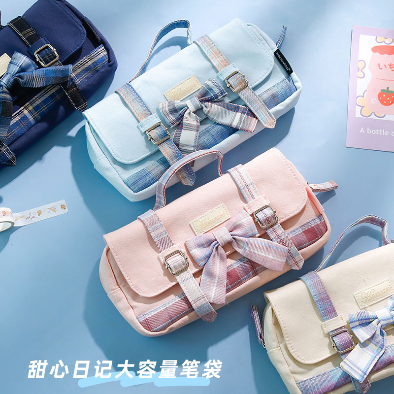 原创JK学院风手提书包铅笔袋大容量帆布ins简约学生收纳文具笔盒