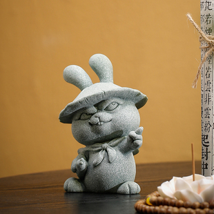 卡通可爱兔子茶宠摆件青砂石创意流氓兔鱼缸造景客厅书房茶台装饰