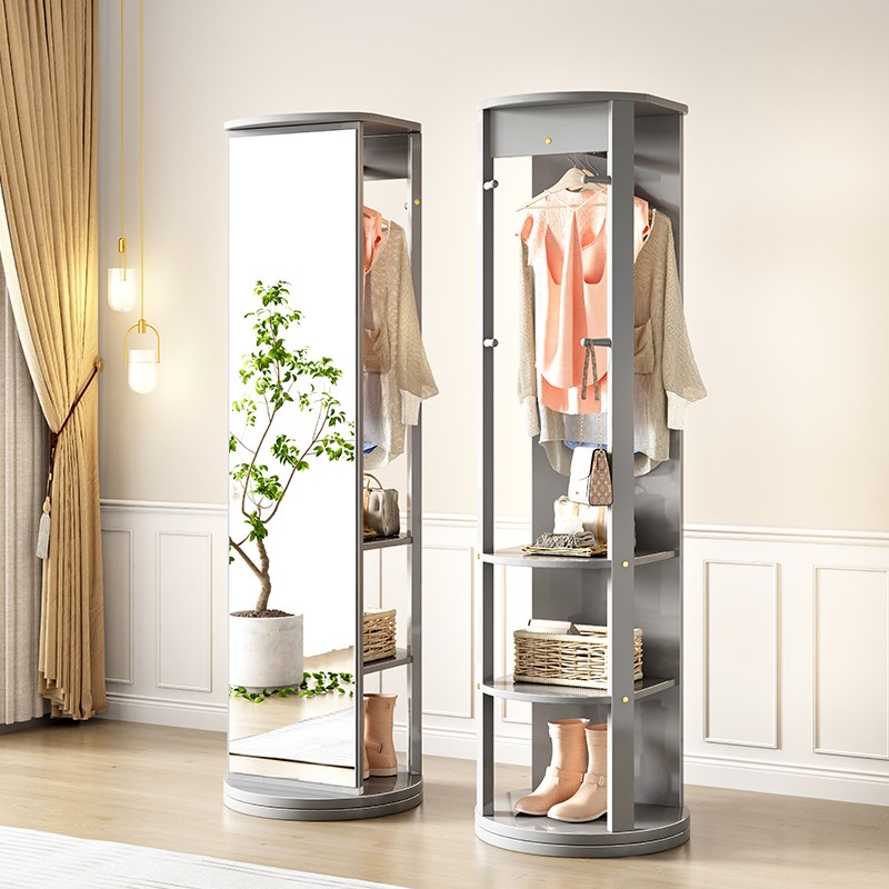 全身镜家用落地镜卧室穿衣镜可旋转移动带实木挂衣架一体试衣镜子