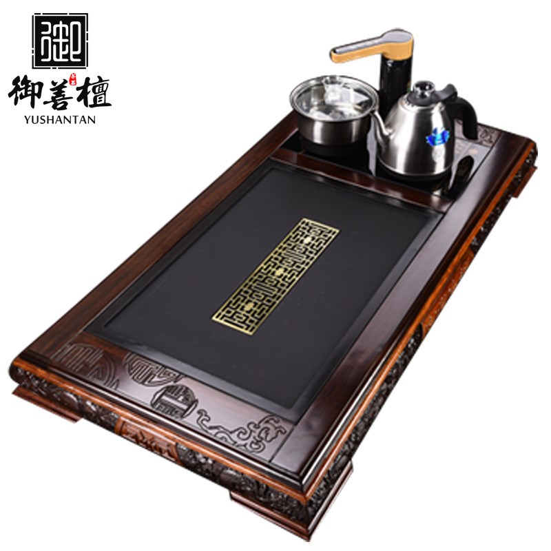 花梨木茶盘茶具套装黑q檀实木乌金石茶台富贵吉祥大号茶海办公送