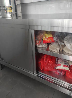 加厚不锈钢拉门工作台商用厨房z橱柜食堂不锈钢厨柜储物柜子操作