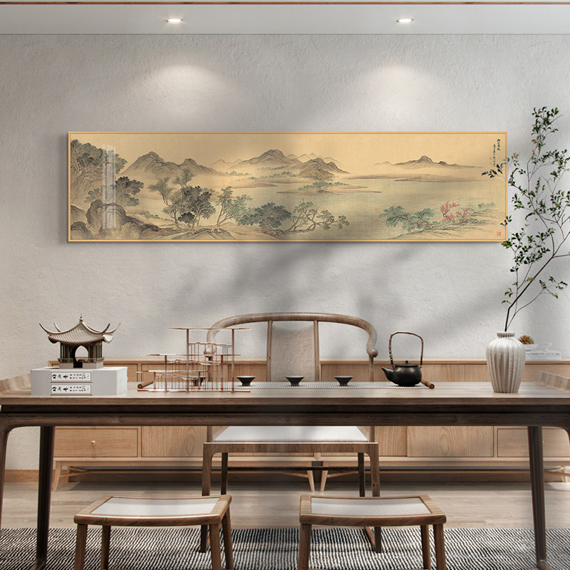 湖山春暖图新f中式沙发背景墙装饰画客厅茶厅书房挂画办公室壁画
