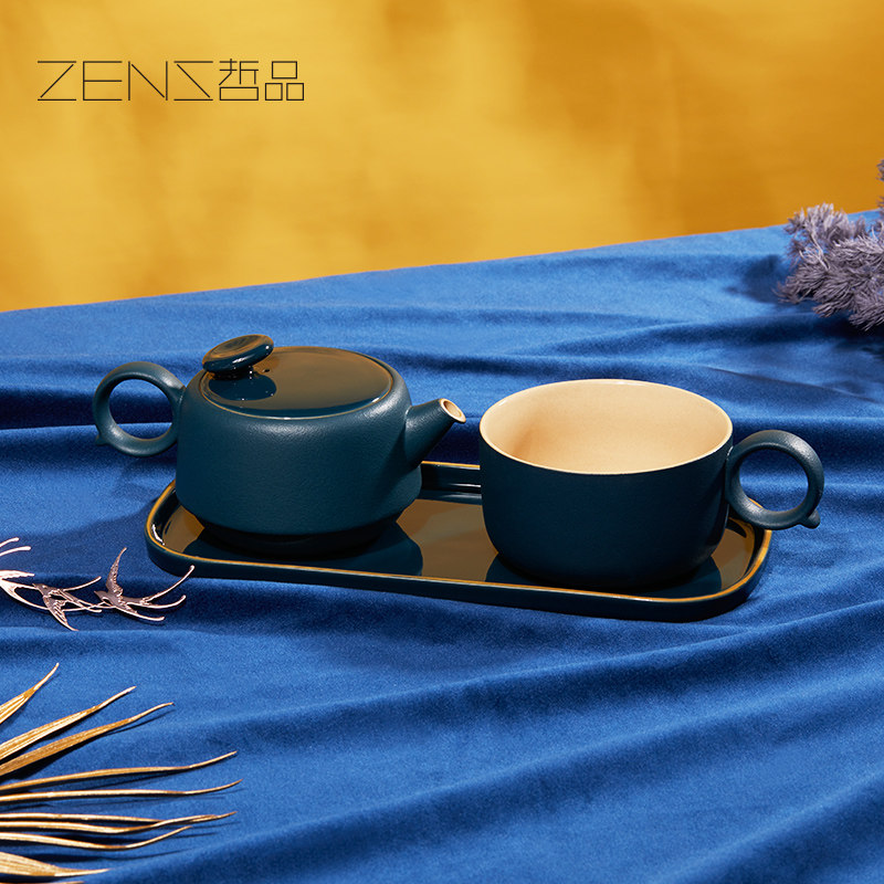 哲品单人茶具套装陶n瓷功夫泡茶壶茶杯带茶盘手工制作 满珠壶叠杯