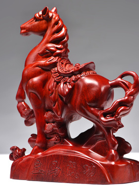 红木马摆件木头马m工艺品红色木马摆件家居动物实木质雕刻装饰客